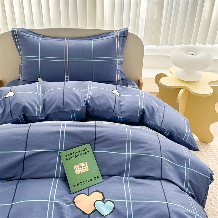 91家纺网 家纺一手货源 找家纺 凌云家纺 2025新款13372全棉学生床笠款三件套 上下铺六件套一整套 心有灵犀