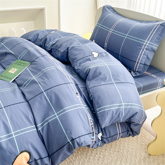 91家纺网 家纺一手货源 找家纺 凌云家纺 2025新款13372全棉学生床笠款三件套 上下铺六件套一整套 心有灵犀