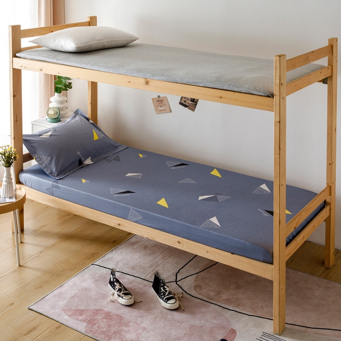 91家纺网 家纺一手货源 找家纺 凌云家纺 2025新款13372全棉学生床笠款三件套 上下铺六件套一整套 英伦时尚-灰