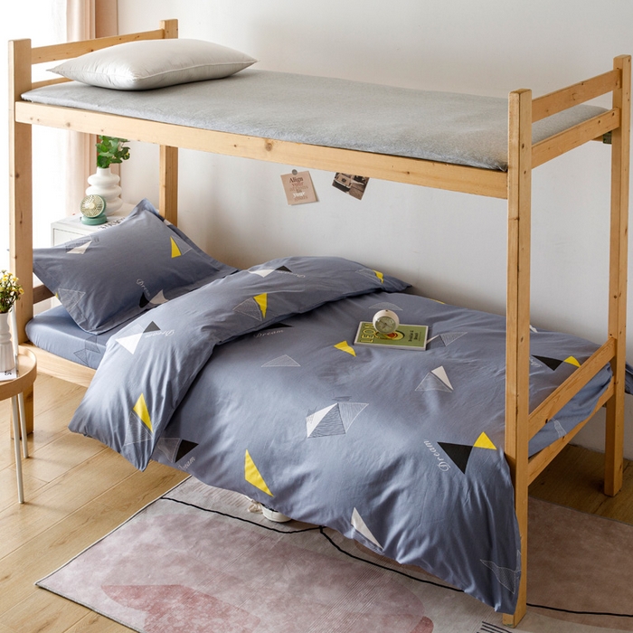 91家纺网 家纺一手货源 找家纺 凌云家纺 2025新款13372全棉学生床笠款三件套 上下铺六件套一整套 英伦时尚-灰