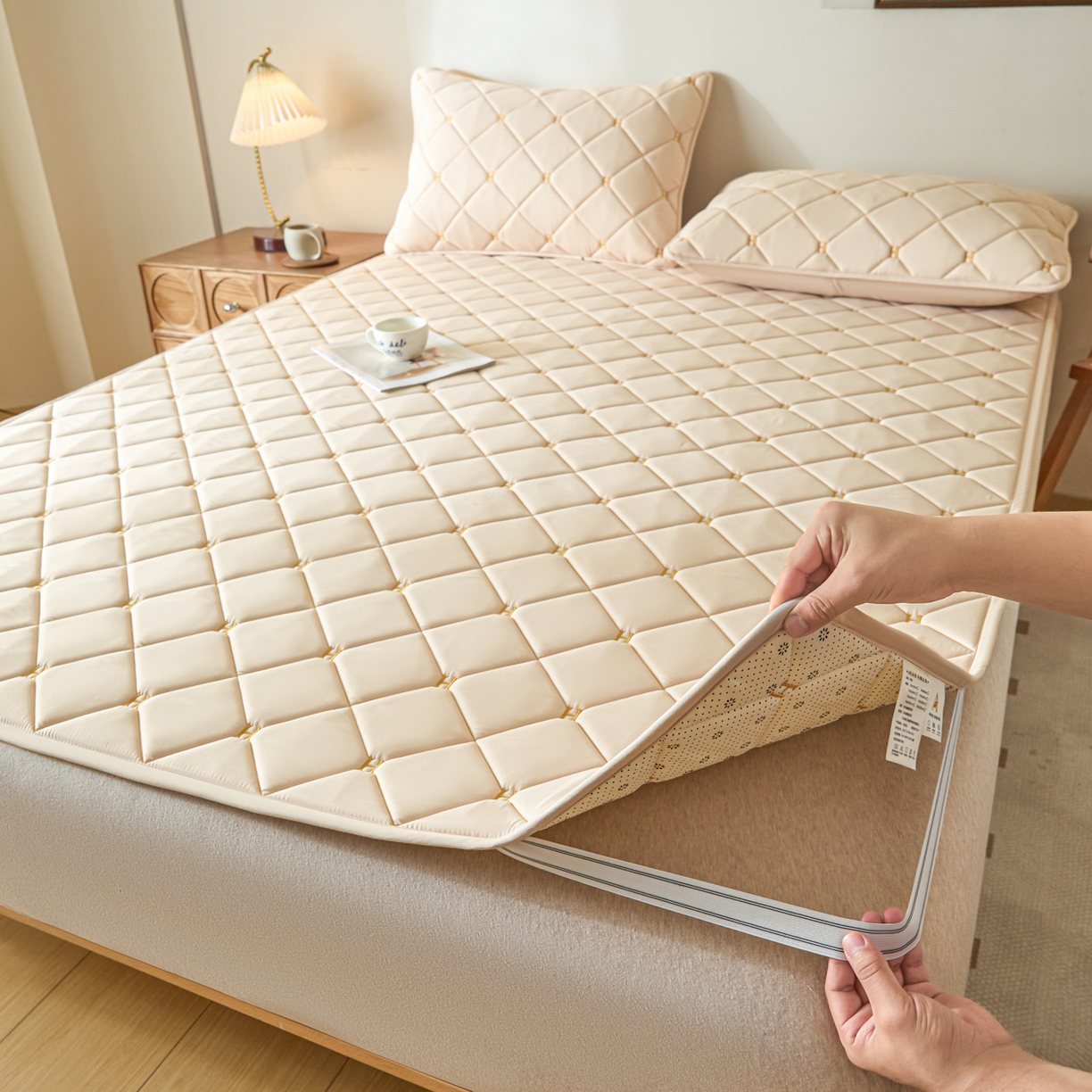 91家纺网 家纺一手货源 找家纺 芬晴家纺 2025新款A类亲肤刺绣系列成人床垫-派格 派格-卡其