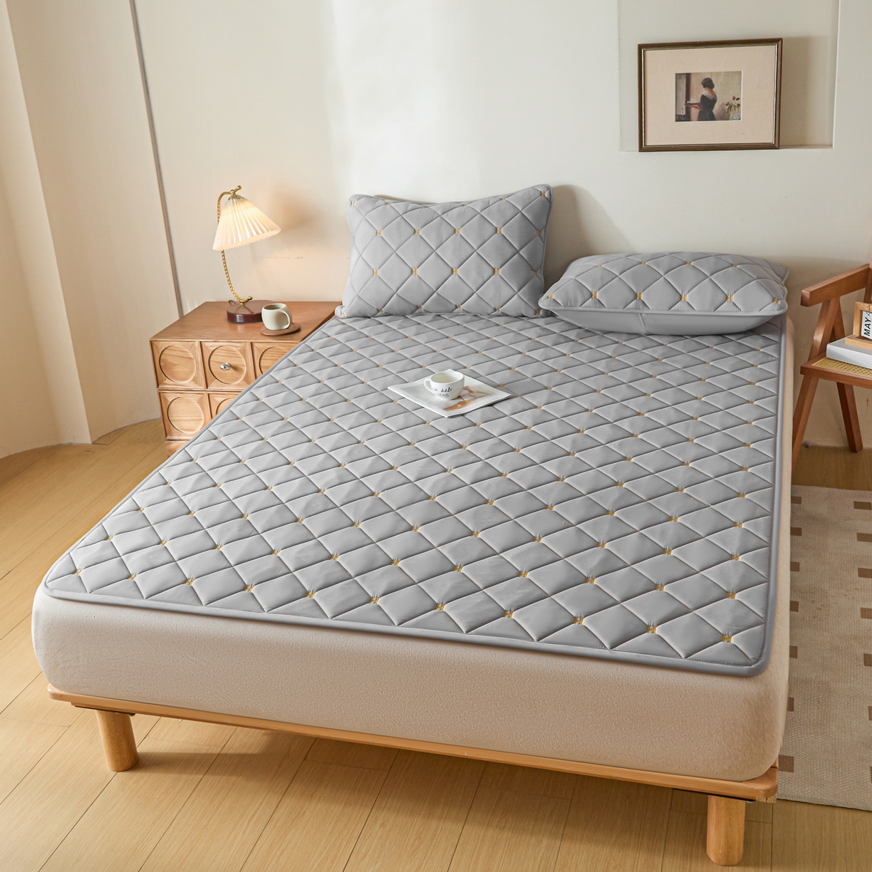 91家纺网 家纺一手货源 找家纺 芬晴家纺 2025新款A类亲肤刺绣系列成人床垫-派格 派格-星灰