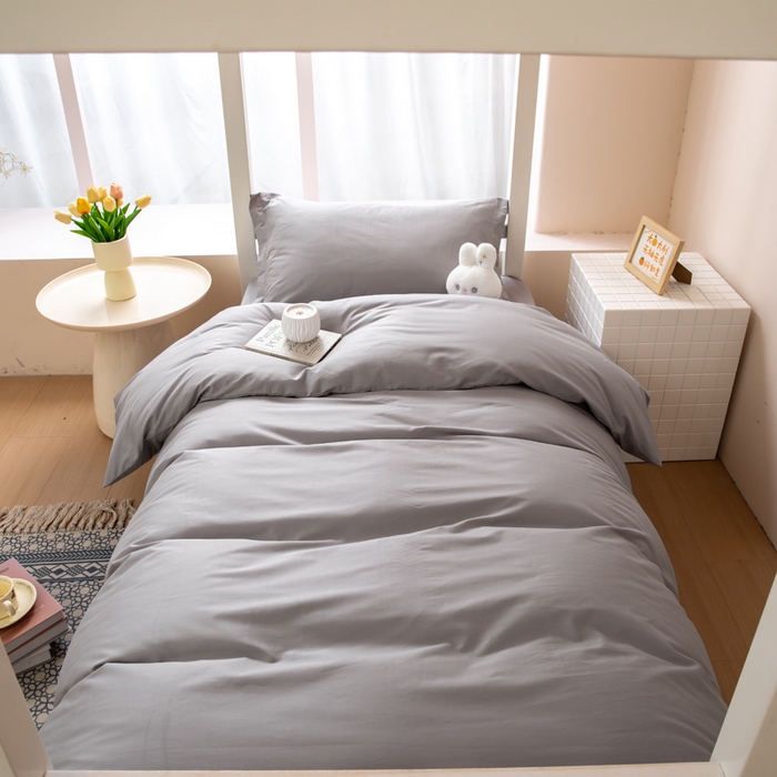 91家纺网 家纺一手货源 找家纺 凌云家纺 2025春夏新款13372全棉纯棉学生床套款三件套上下铺宿舍六件套一整套 简约灰