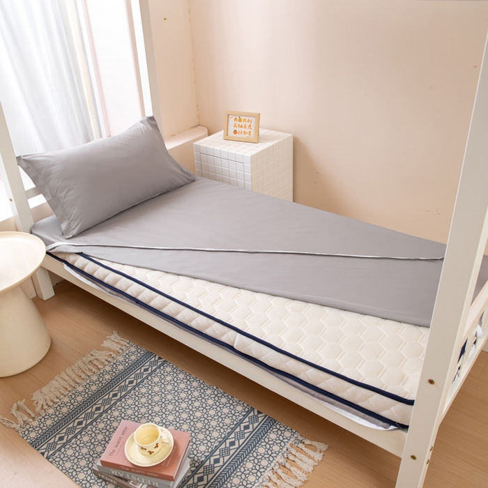 91家纺网 家纺一手货源 找家纺 凌云家纺 2025春夏新款13372全棉纯棉学生床套款三件套上下铺宿舍六件套一整套 简约灰