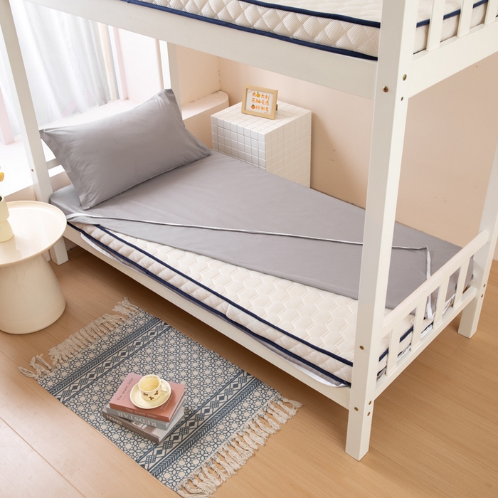 91家纺网 家纺一手货源 找家纺 凌云家纺 2025春夏新款13372全棉纯棉学生床套款三件套上下铺宿舍六件套一整套 简约灰