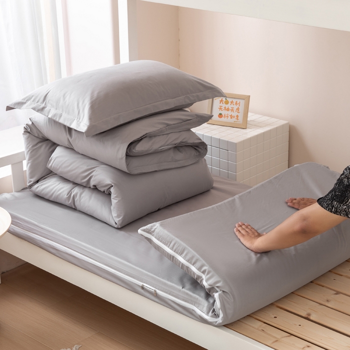 91家纺网 家纺一手货源 找家纺 凌云家纺 2025春夏新款13372全棉纯棉学生床套款三件套上下铺宿舍六件套一整套 简约灰