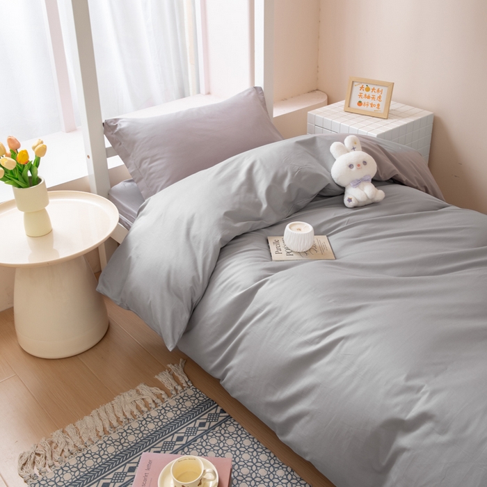 91家纺网 家纺一手货源 找家纺 凌云家纺 2025春夏新款13372全棉纯棉学生床套款三件套上下铺宿舍六件套一整套 简约灰