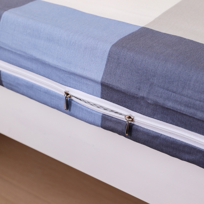 91家纺网 家纺一手货源 找家纺 凌云家纺 2025春夏新款13372全棉纯棉学生床套款三件套上下铺宿舍六件套一整套 蓝大格蓝