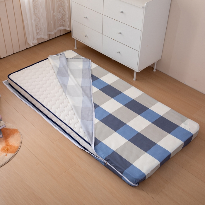 91家纺网 家纺一手货源 找家纺 凌云家纺 2025春夏新款13372全棉纯棉学生床套款三件套上下铺宿舍六件套一整套 蓝大格蓝