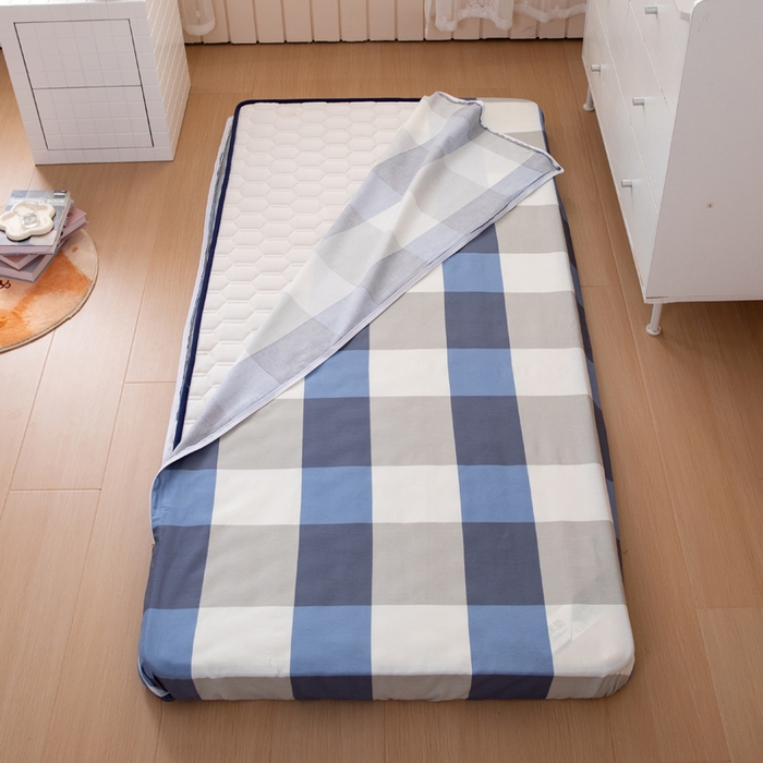 91家纺网 家纺一手货源 找家纺 凌云家纺 2025春夏新款13372全棉纯棉学生床套款三件套上下铺宿舍六件套一整套 蓝大格蓝