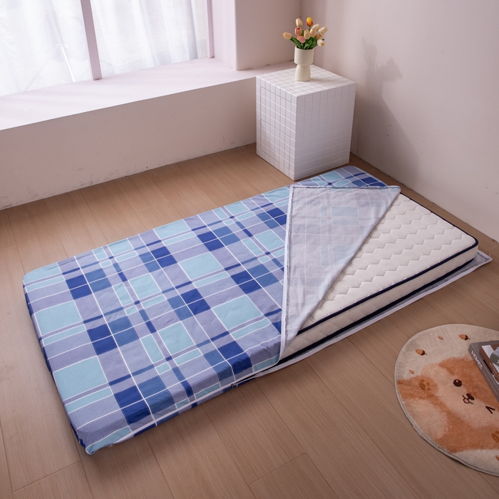 91家纺网 家纺一手货源 找家纺 凌云家纺 2025春夏新款13372全棉纯棉学生床套款三件套上下铺宿舍六件套一整套 蓝绿格