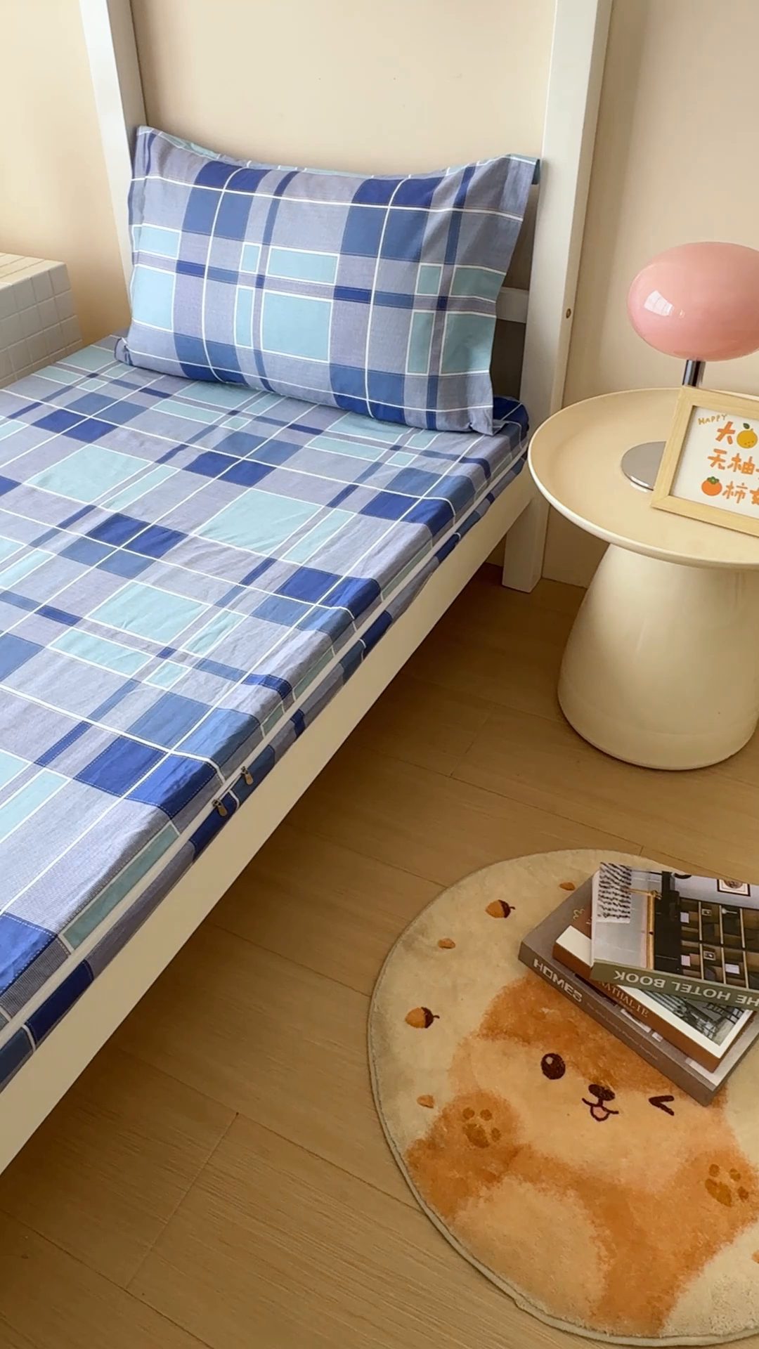 91家纺网 家纺一手货源 找家纺 凌云家纺 2025春夏新款13372全棉纯棉学生床套款三件套上下铺宿舍六件套一整套 蓝绿格