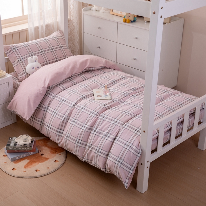 凌云家纺 2025春夏新款13372全棉纯棉学生床套款三件套上下铺宿舍六件套一整套 绮梦粉