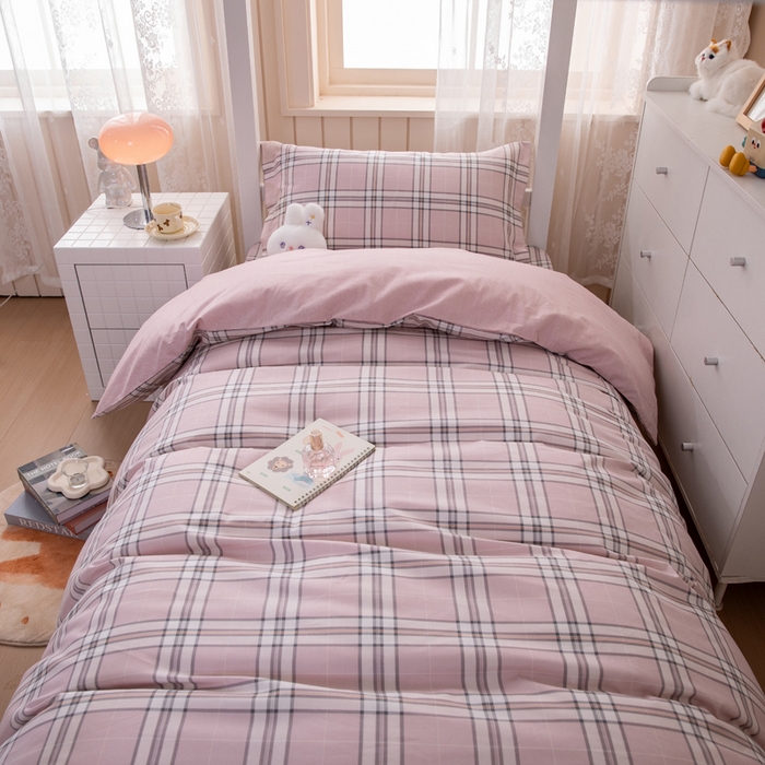 91家纺网 家纺一手货源 找家纺 凌云家纺 2025春夏新款13372全棉纯棉学生床套款三件套上下铺宿舍六件套一整套 绮梦粉