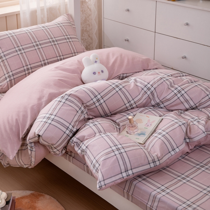 91家纺网 家纺一手货源 找家纺 凌云家纺 2025春夏新款13372全棉纯棉学生床套款三件套上下铺宿舍六件套一整套 绮梦粉