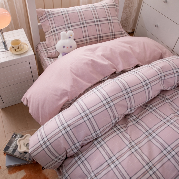 91家纺网 家纺一手货源 找家纺 凌云家纺 2025春夏新款13372全棉纯棉学生床套款三件套上下铺宿舍六件套一整套 绮梦粉