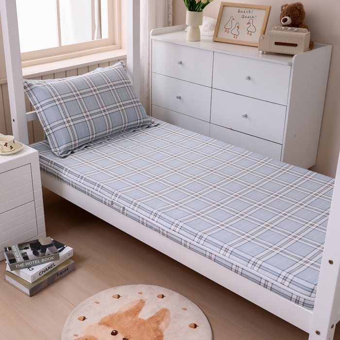 91家纺网 家纺一手货源 找家纺 凌云家纺 2025春夏新款13372全棉纯棉学生床套款三件套上下铺宿舍六件套一整套 绮梦蓝