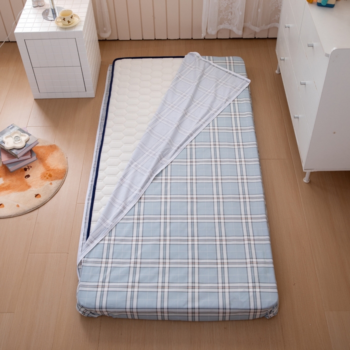 91家纺网 家纺一手货源 找家纺 凌云家纺 2025春夏新款13372全棉纯棉学生床套款三件套上下铺宿舍六件套一整套 绮梦蓝