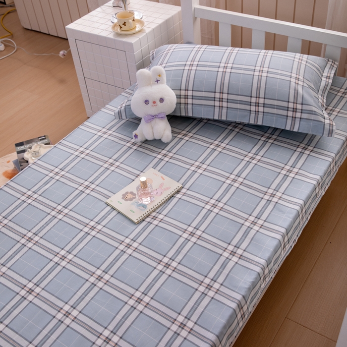 91家纺网 家纺一手货源 找家纺 凌云家纺 2025春夏新款13372全棉纯棉学生床套款三件套上下铺宿舍六件套一整套 绮梦蓝