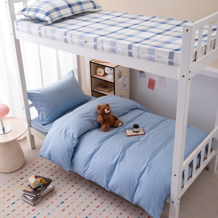 凌云家纺 2025春夏新款13372全棉纯棉学生床套款三件套上下铺宿舍六件套一整套 星空蓝