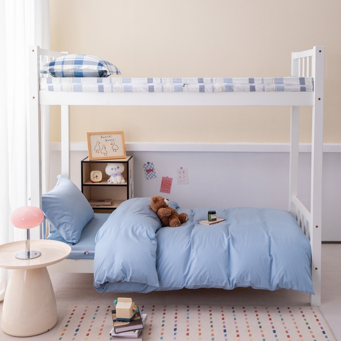 91家纺网 家纺一手货源 找家纺 凌云家纺 2025春夏新款13372全棉纯棉学生床套款三件套上下铺宿舍六件套一整套 星空蓝