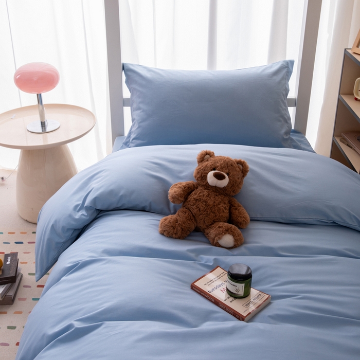 91家纺网 家纺一手货源 找家纺 凌云家纺 2025春夏新款13372全棉纯棉学生床套款三件套上下铺宿舍六件套一整套 星空蓝