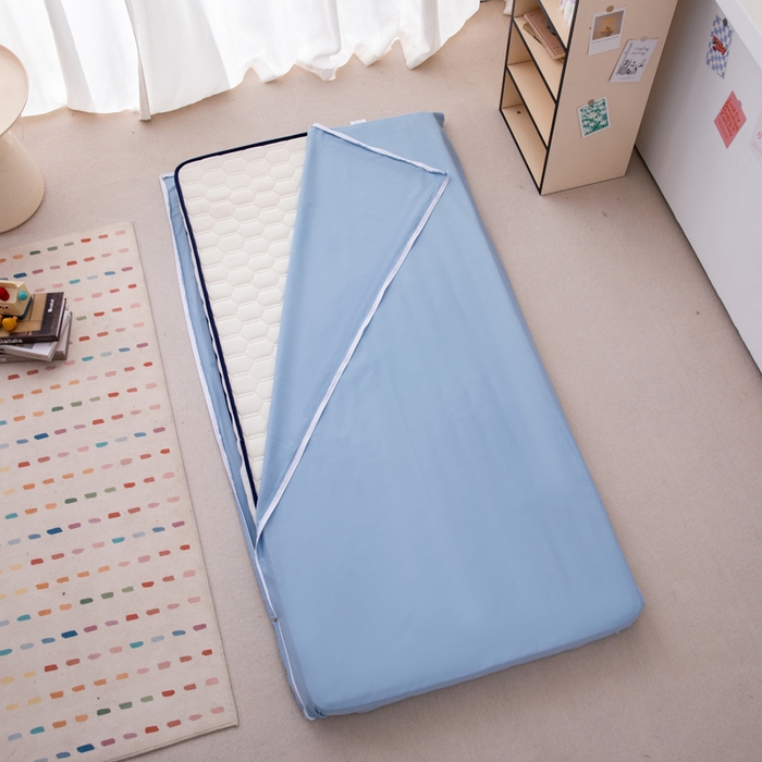 91家纺网 家纺一手货源 找家纺 凌云家纺 2025春夏新款13372全棉纯棉学生床套款三件套上下铺宿舍六件套一整套 星空蓝