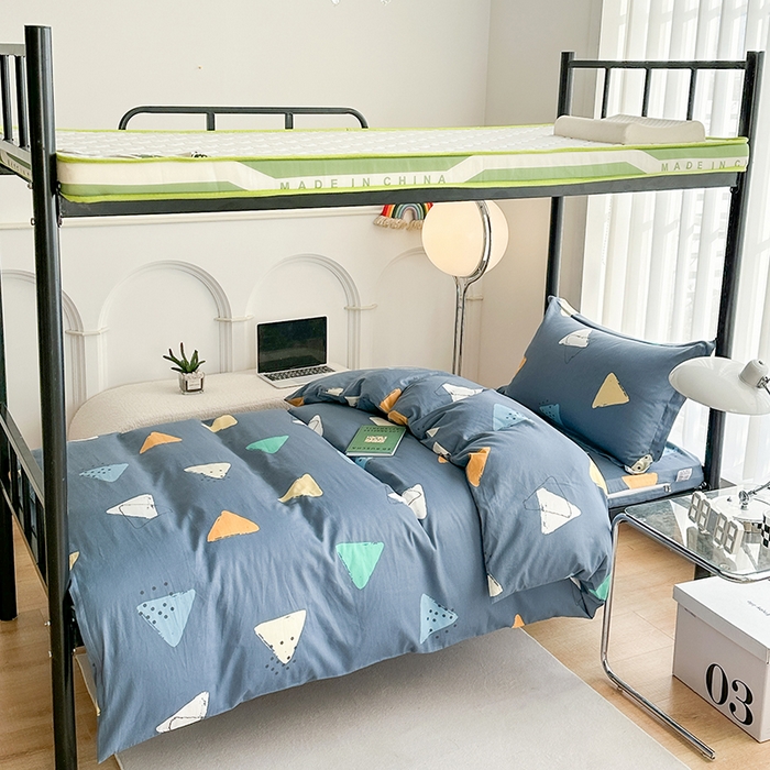 91家纺网 家纺一手货源 找家纺 凌云家纺 2025春夏新款13372全棉纯棉学生床套款三件套上下铺宿舍六件套一整套 酷乐时尚-蓝