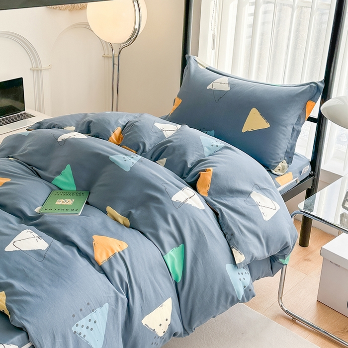 91家纺网 家纺一手货源 找家纺 凌云家纺 2025春夏新款13372全棉纯棉学生床套款三件套上下铺宿舍六件套一整套 酷乐时尚-蓝