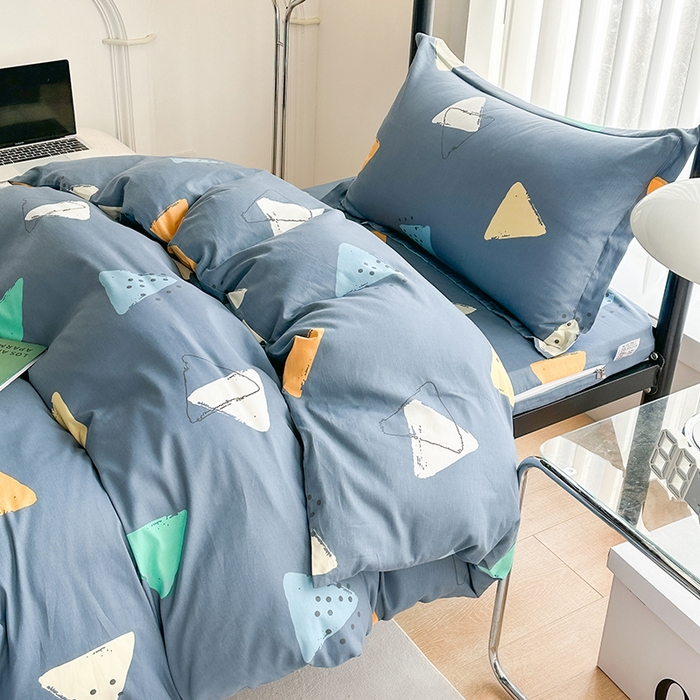 91家纺网 家纺一手货源 找家纺 凌云家纺 2025春夏新款13372全棉纯棉学生床套款三件套上下铺宿舍六件套一整套 酷乐时尚-蓝