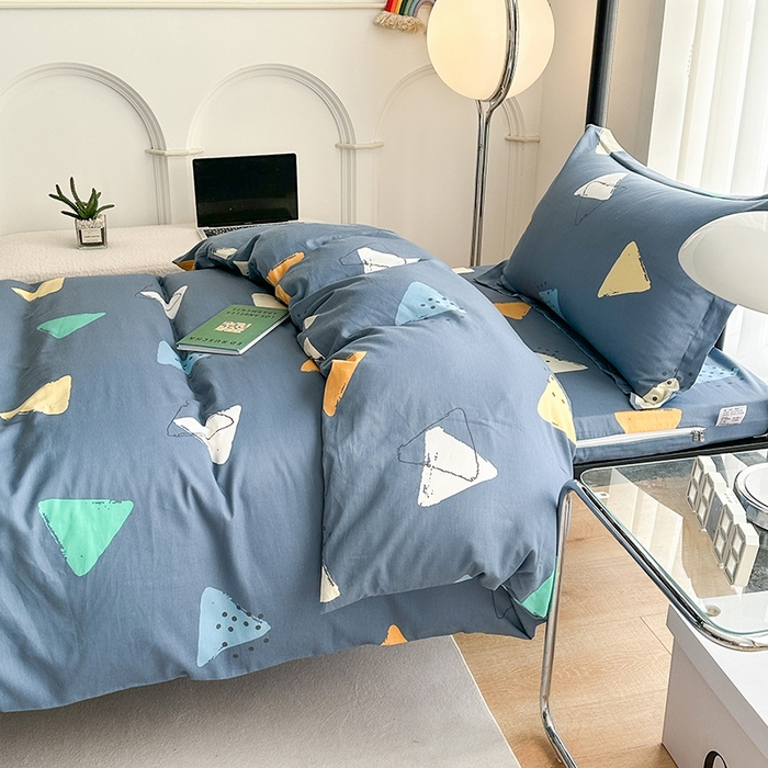 91家纺网 家纺一手货源 找家纺 凌云家纺 2025春夏新款13372全棉纯棉学生床套款三件套上下铺宿舍六件套一整套 酷乐时尚-蓝