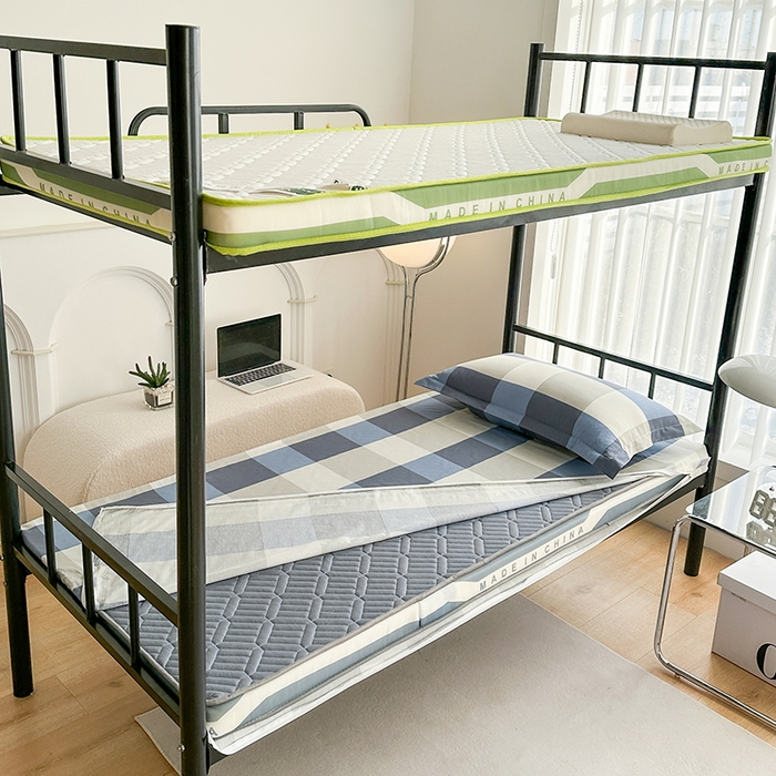 91家纺网 家纺一手货源 找家纺 凌云家纺 2025春夏新款13372全棉纯棉学生床套款三件套上下铺宿舍六件套一整套 蓝大格