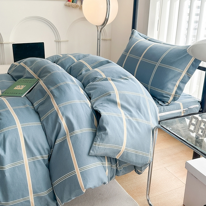 91家纺网 家纺一手货源 找家纺 凌云家纺 2025春夏新款13372全棉纯棉学生床套款三件套上下铺宿舍六件套一整套 绅士蓝