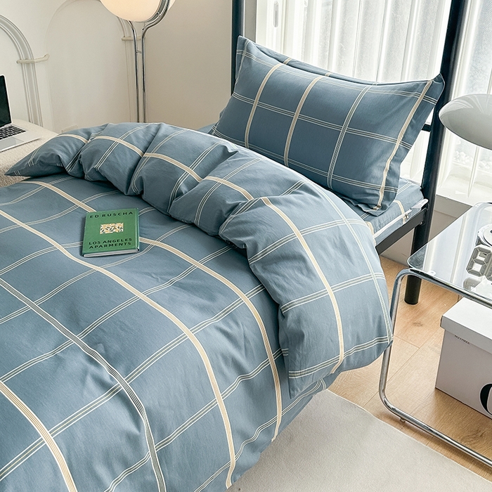 91家纺网 家纺一手货源 找家纺 凌云家纺 2025春夏新款13372全棉纯棉学生床套款三件套上下铺宿舍六件套一整套 绅士蓝