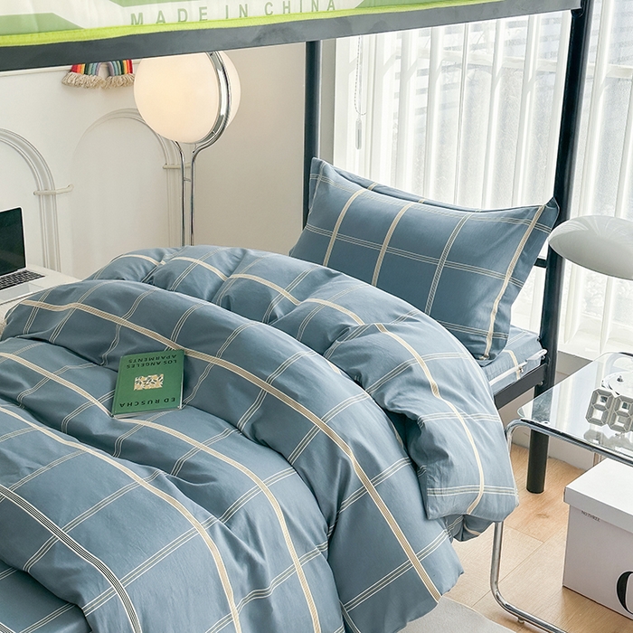 91家纺网 家纺一手货源 找家纺 凌云家纺 2025春夏新款13372全棉纯棉学生床套款三件套上下铺宿舍六件套一整套 绅士蓝