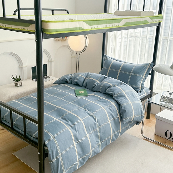 91家纺网 家纺一手货源 找家纺 凌云家纺 2025春夏新款13372全棉纯棉学生床套款三件套上下铺宿舍六件套一整套 绅士蓝