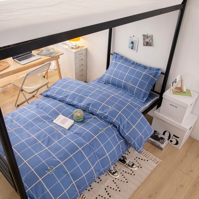 91家纺网 家纺一手货源 找家纺 凌云家纺 2025春夏新款13372全棉纯棉学生床套款三件套上下铺宿舍六件套一整套 似水流年