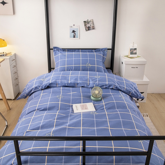 91家纺网 家纺一手货源 找家纺 凌云家纺 2025春夏新款13372全棉纯棉学生床套款三件套上下铺宿舍六件套一整套 似水流年