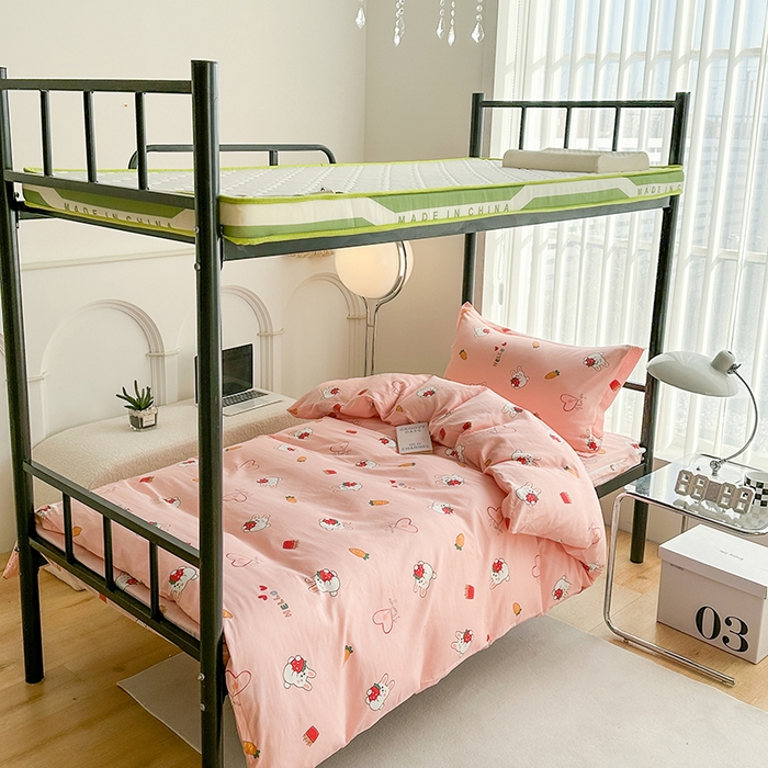 凌云家纺 2025春夏新款13372全棉纯棉学生床套款三件套上下铺宿舍六件套一整套 水果兔-粉