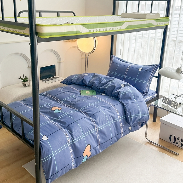 凌云家纺 2025春夏新款13372全棉纯棉学生床套款三件套上下铺宿舍六件套一整套 心有灵犀