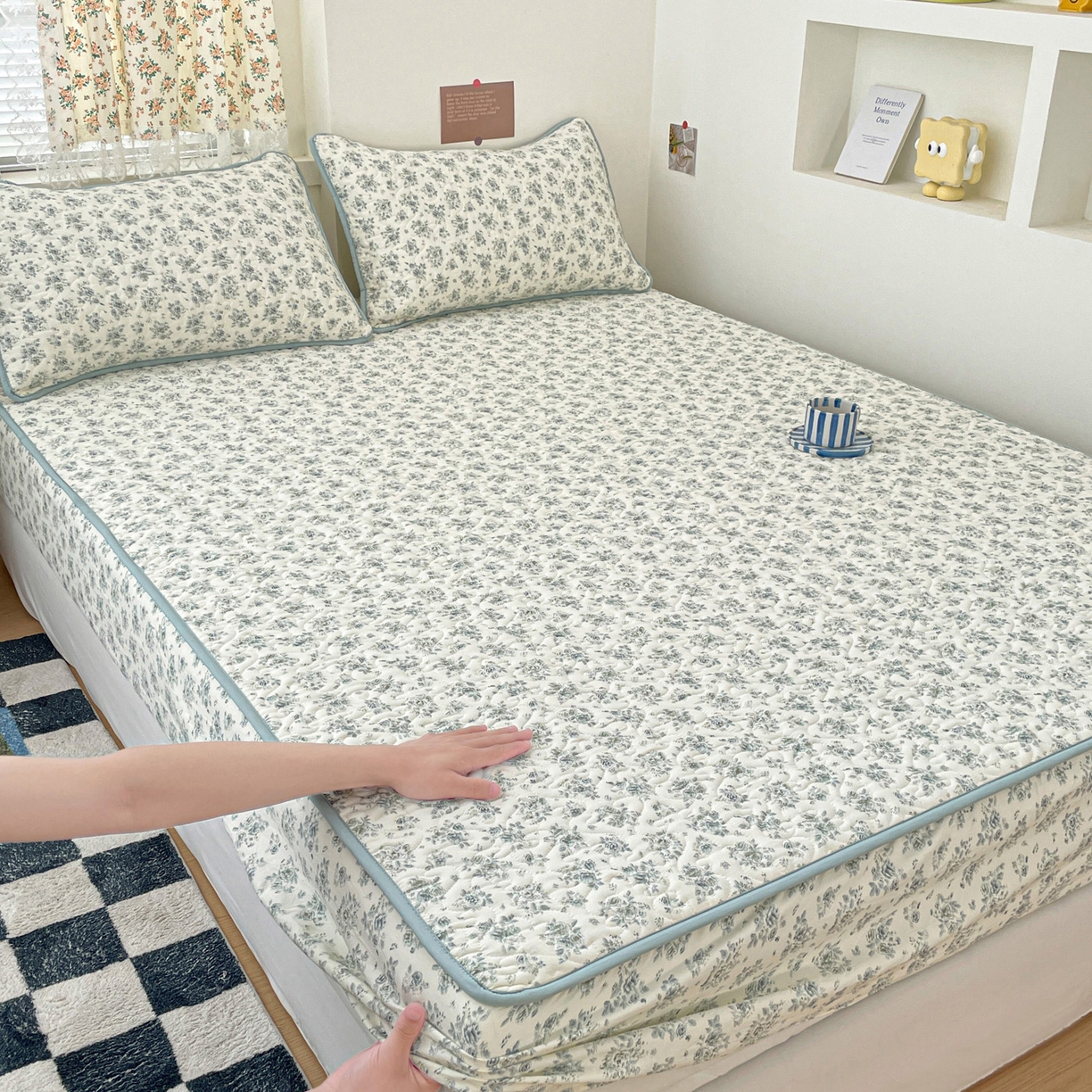 91家纺网 家纺一手货源 找家纺 纽缦家纺 2025春夏新款夹棉床笠单床笠 春日与玫瑰