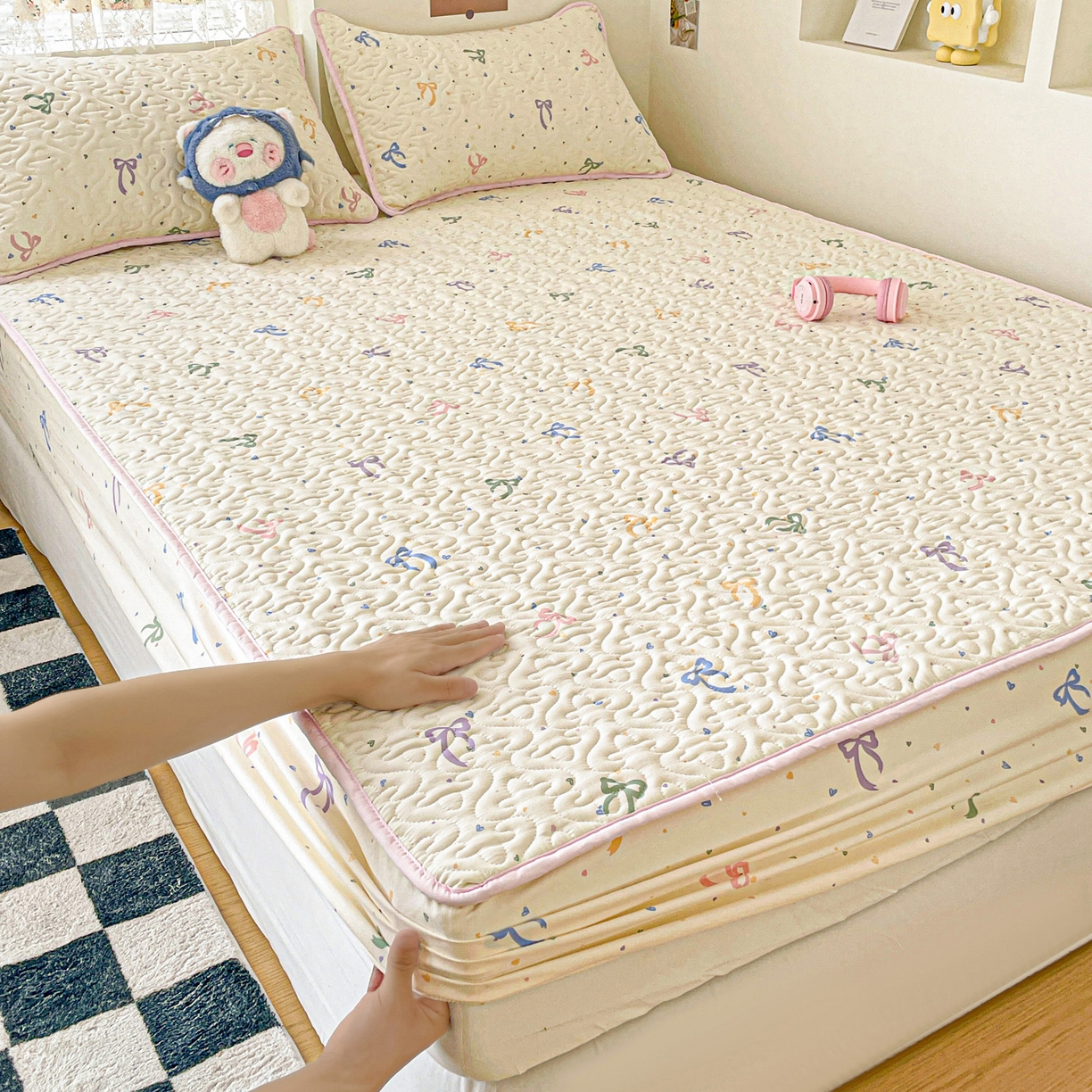 91家纺网 家纺一手货源 找家纺 纽缦家纺 2025春夏新款夹棉床笠单床笠 星梦蝶结