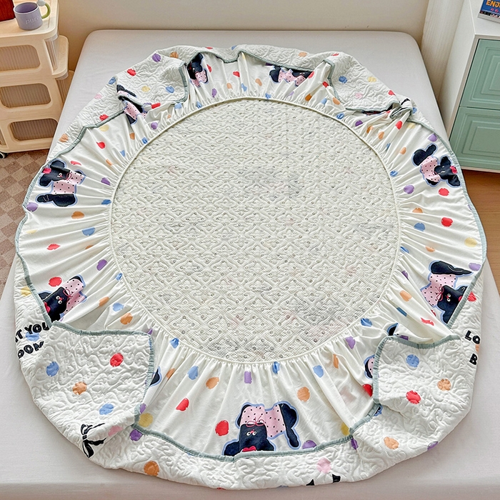 91家纺网 家纺一手货源 找家纺 纽缦家纺 2025春夏新款夹棉床笠单床笠 波点小狗