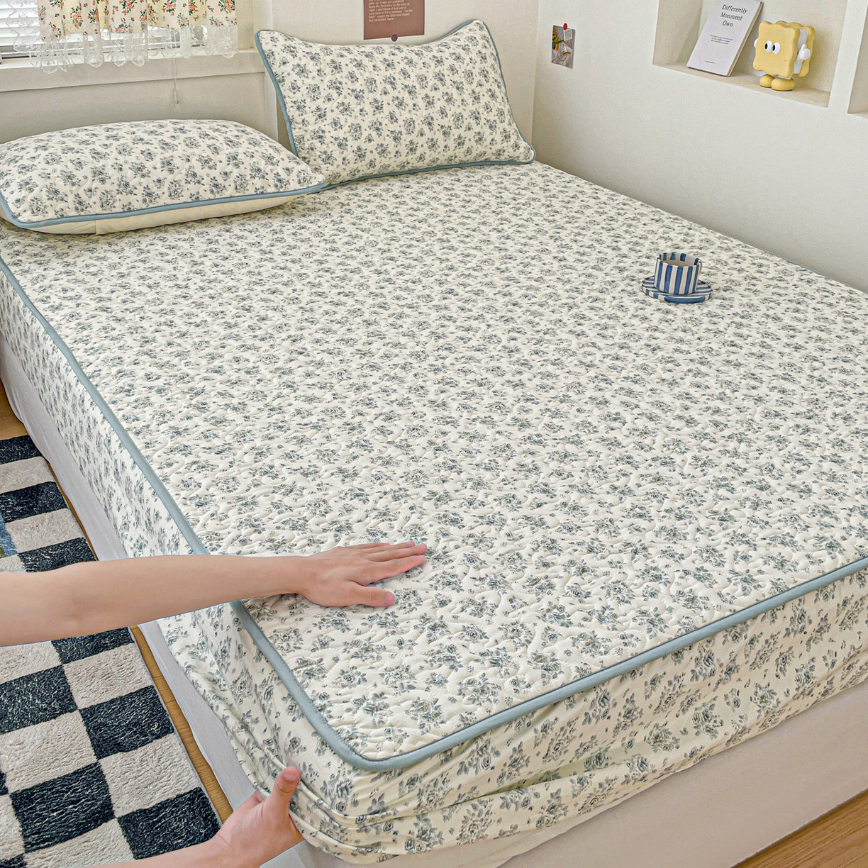 91家纺网 家纺一手货源 找家纺 纽缦家纺 2025春夏新款夹棉床笠单床笠 春日与玫瑰