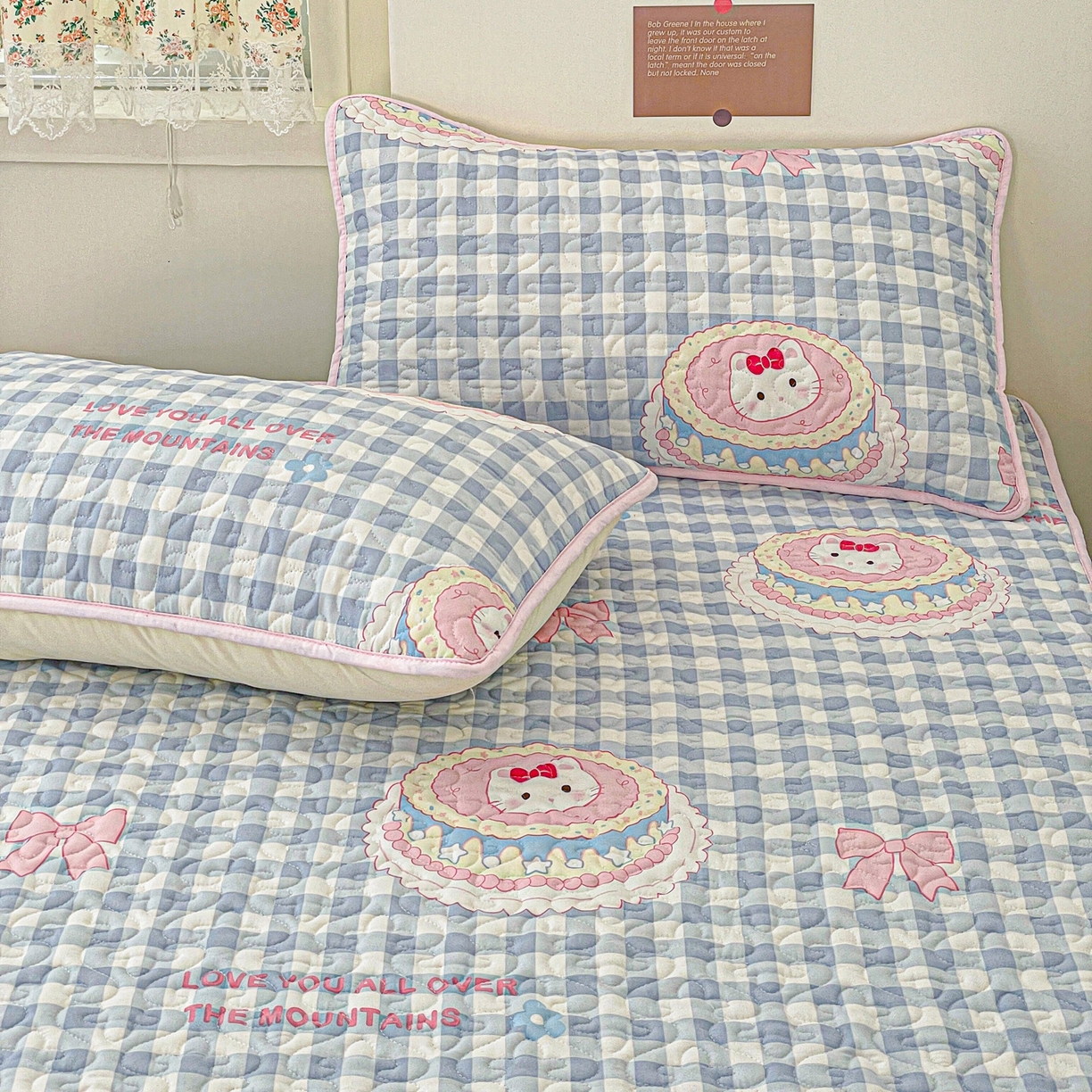 91家纺网 家纺一手货源 找家纺 纽缦家纺 2025春夏新款夹棉床笠单床笠 蛋糕蓝格kt