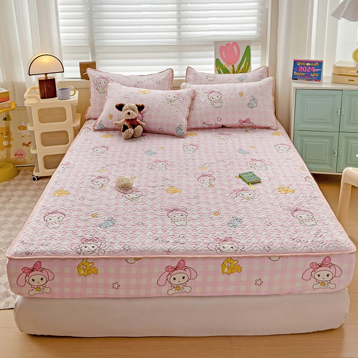 91家纺网 家纺一手货源 找家纺 纽缦家纺 2025春夏新款夹棉床笠单床笠 花田小兔