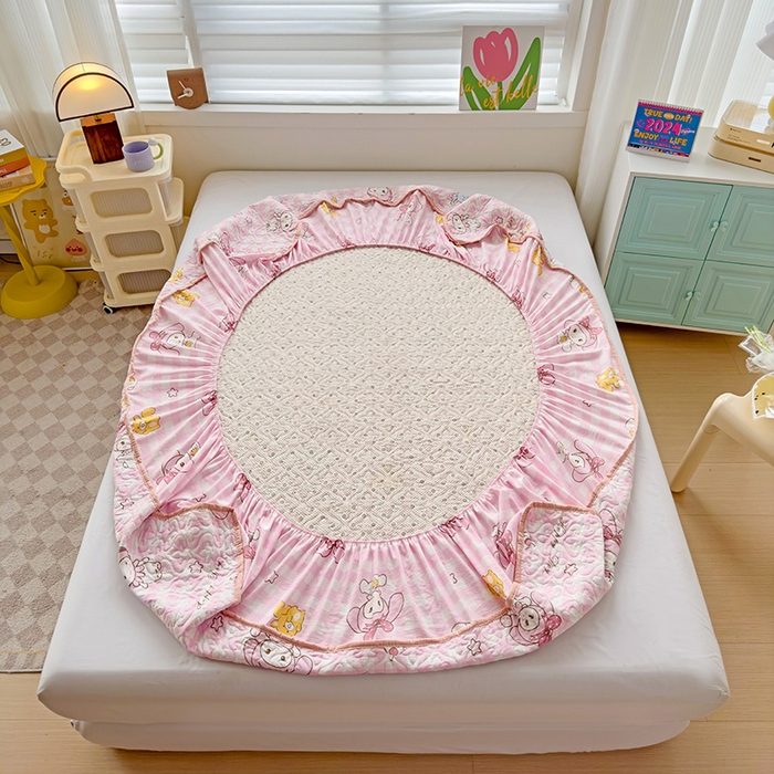 91家纺网 家纺一手货源 找家纺 纽缦家纺 2025春夏新款夹棉床笠单床笠 花田小兔