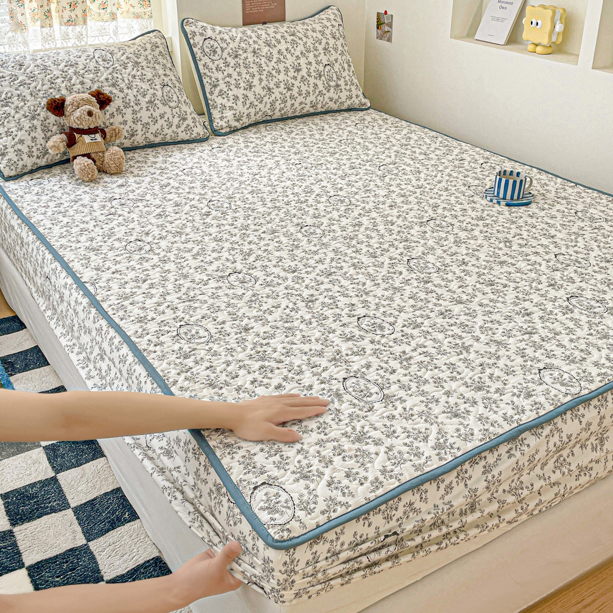 纽缦家纺 2025春夏新款夹棉床笠单床笠 花宇时间