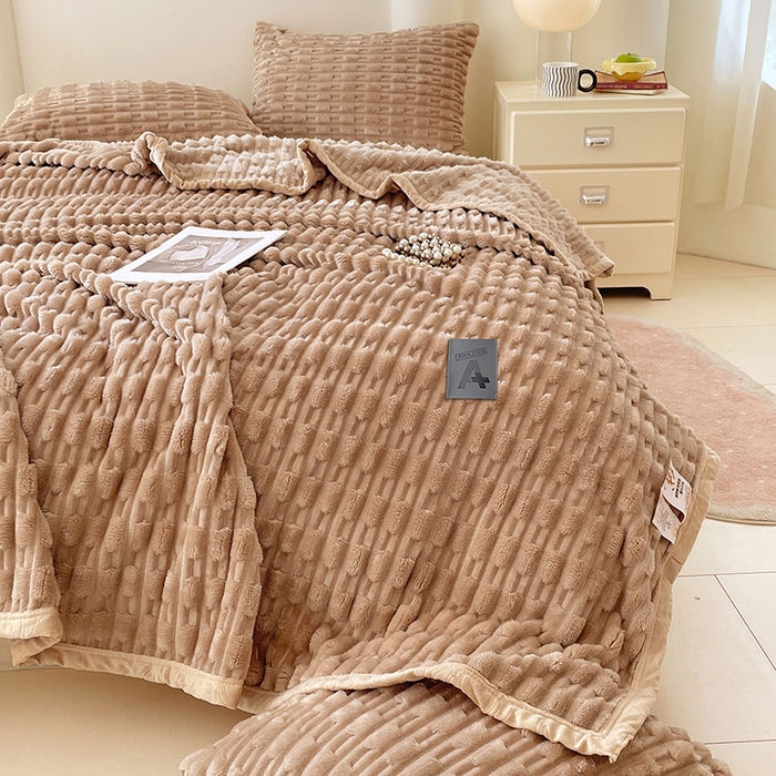 91家纺网 家纺一手货源 找家纺 楼兰公主 2025新款竹节绒毛毯 卡其色