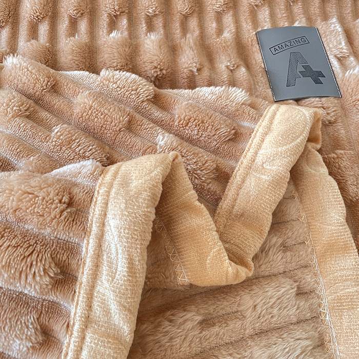 91家纺网 家纺一手货源 找家纺 楼兰公主 2025新款竹节绒毛毯 卡其色